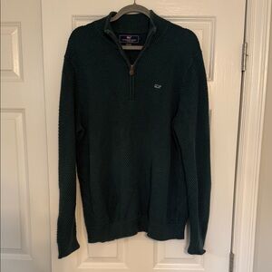 Vineyard Vines Forest Green Quarter Zip-Up Sweater